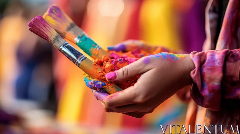 Colorful Powder Paintbrushes at Festive Moment AI Image