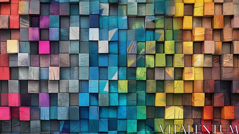 Colorful Wooden Cubes Mosaic - Abstract Art AI Image