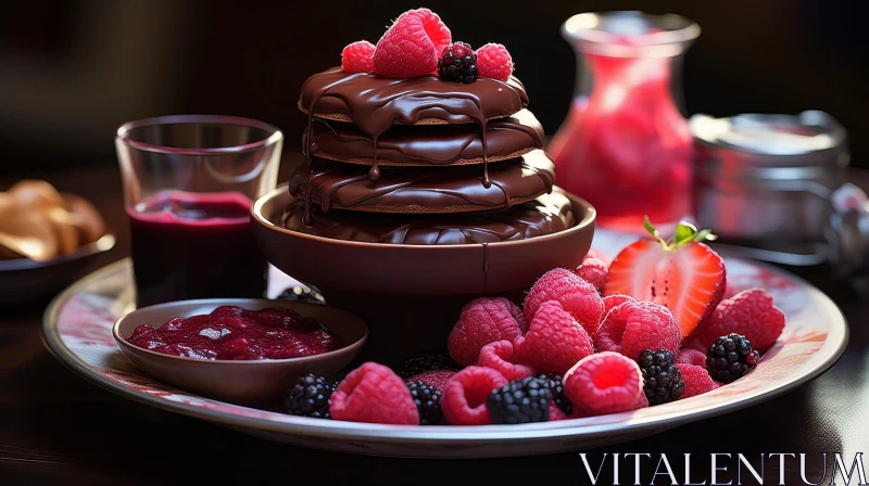Delicious Chocolate Pancakes with Fresh Berries AI Image