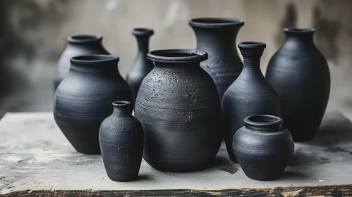 Elegant Collection of Ceramic Vases on a Wooden Table