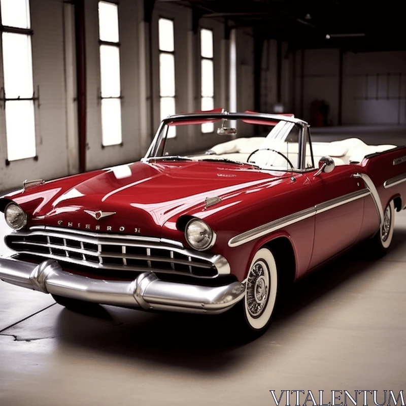 Elegant Red and Black Convertible Car in Garage | Vintage Imagery AI Image