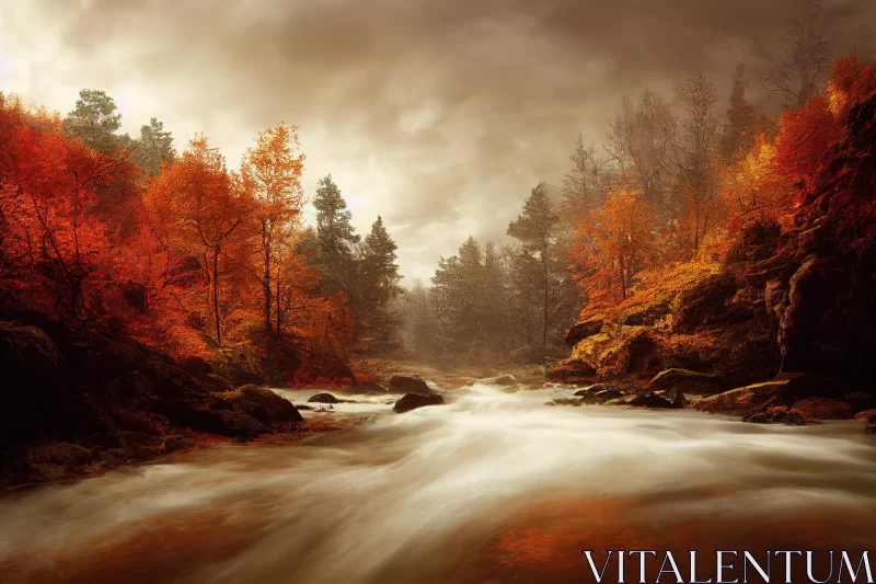 Enchanting Waterfall in Autumn Woods | Atmospheric Illusionism AI Image