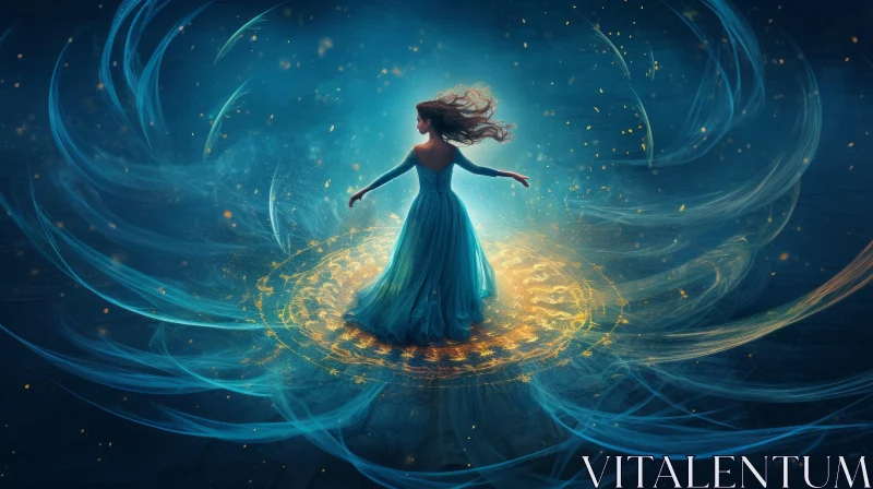 Enchanting Woman in Blue Dress - Surrealistic Art AI Image