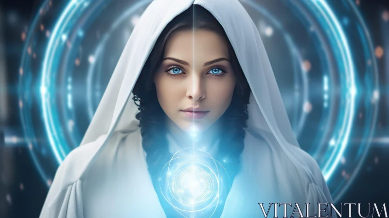 Ethereal Woman in White Robe - Mystical Portrait AI Image
