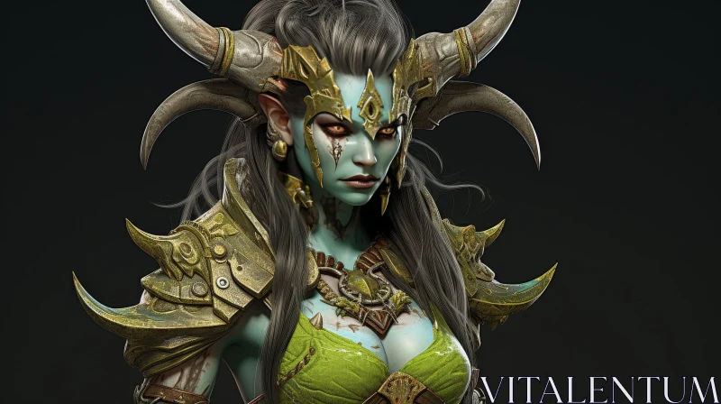Female Demon in Golden Armor - 3D Rendering AI Image