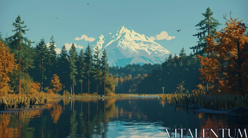 Serene Mountain and Lake Landscape AI Image