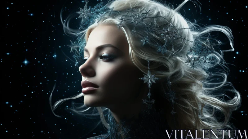 Serenity in Stars - Ethereal Woman Portrait AI Image