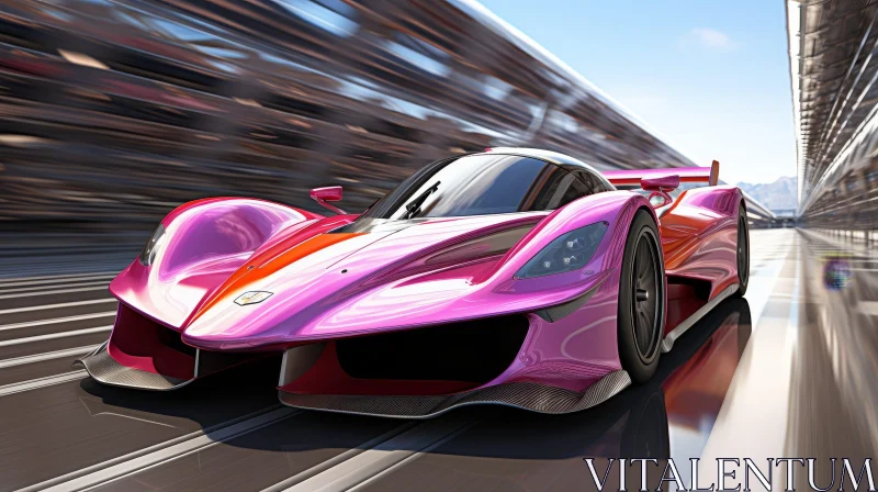 Speedy Pink and Purple Sports Car on Wet Track AI Image