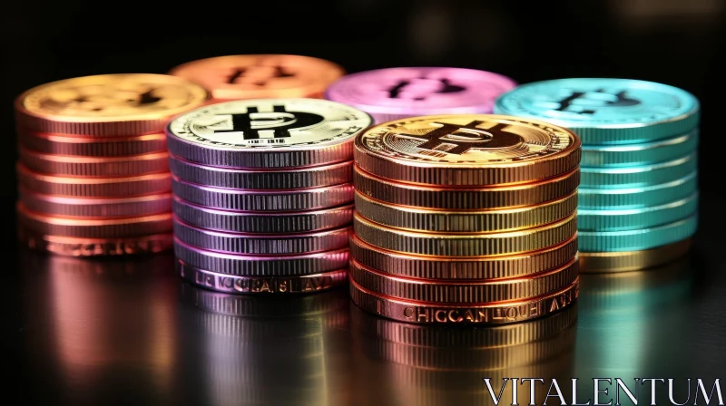 Bitcoin Cryptocurrency Coins Rainbow Pattern AI Image