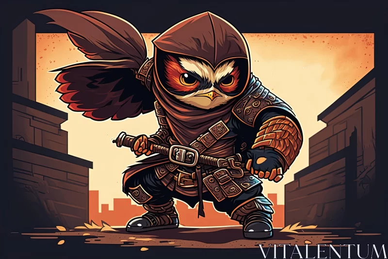 AI ART Bold Graphic Illustration of a Cartoon Owl with Knife and Rifles | 2D Game Art