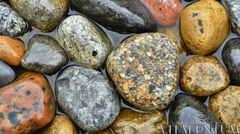 Close-Up of Wet Rocks: Smooth, Round, and Colorful AI Image