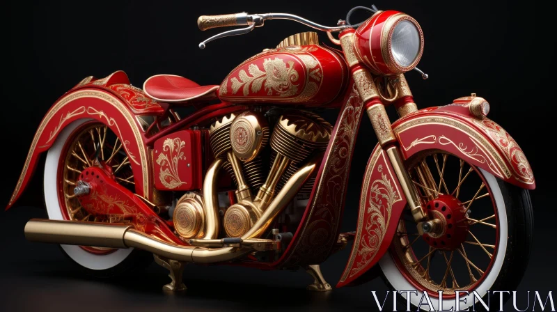 AI ART Custom Red and Gold Motorcycle - Detailed View