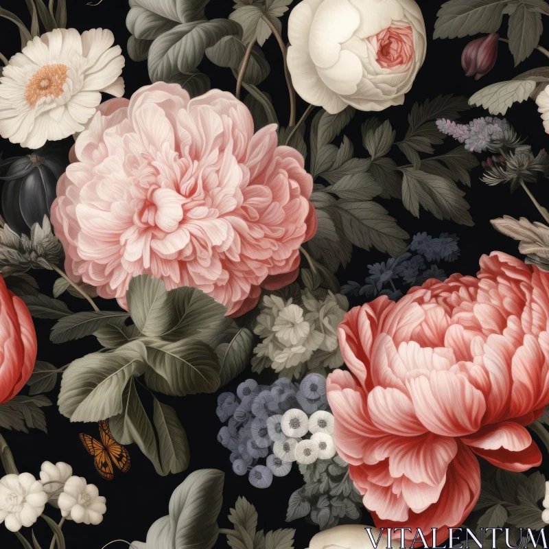 AI ART Dark Floral Pattern - Vintage Hand-Painted Design