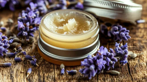 Delicate Beauty: Yellow Lip Balm with Dried Lavender Flowers