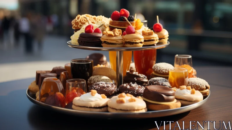 Delicious Desserts and Drinks on Silver Tray AI Image