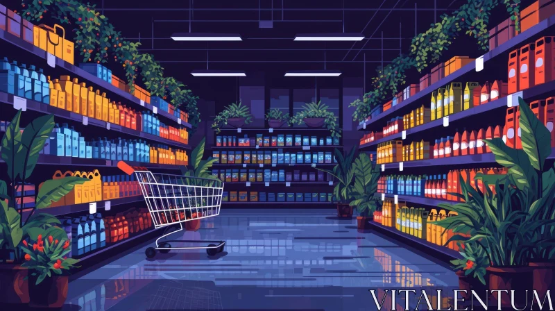 Empty Grocery Store Digital Painting | Peaceful and Tranquil Atmosphere AI Image