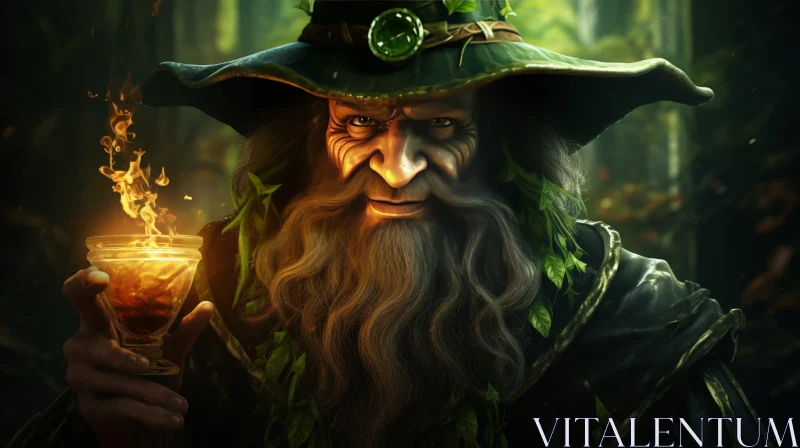 Enchanting Wizard Portrait in Forest Setting AI Image