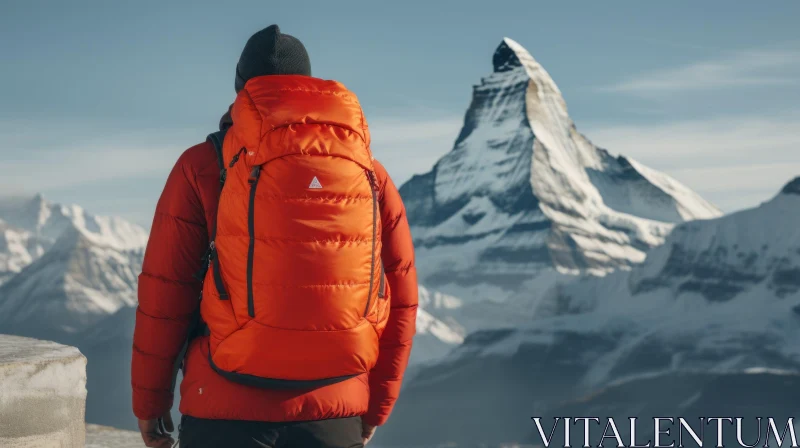 AI ART Man on Mountaintop Admiring Matterhorn | Nature Scene