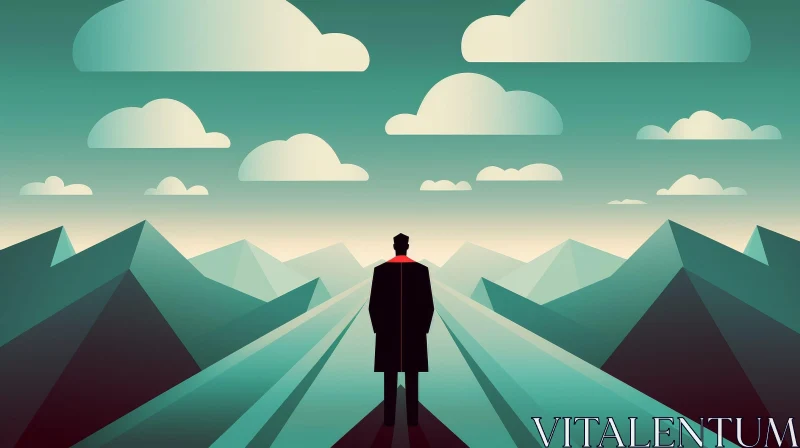 Man Standing on Road in Mountain Illustration AI Image