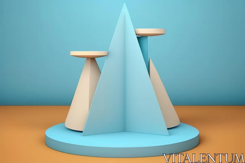 Minimalist Geometric Cones on Blue Background - Abstract 3D Art AI Image