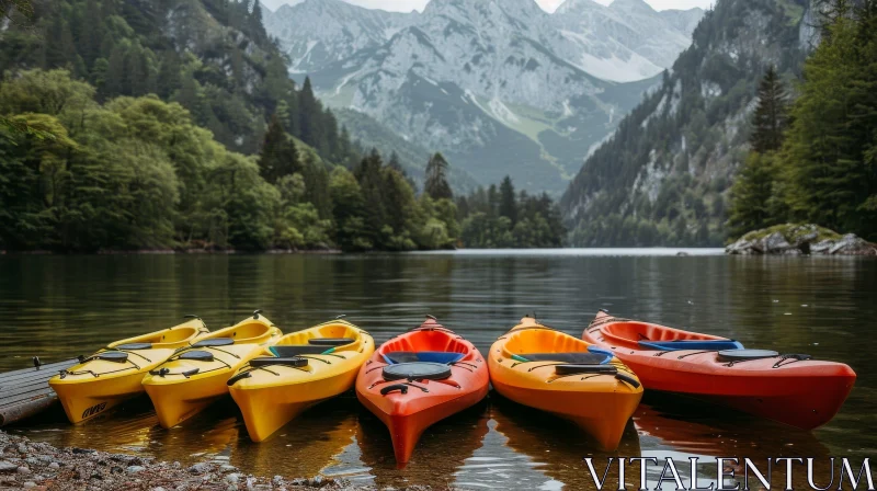 Mountain Lake Kayaks Scene AI Image