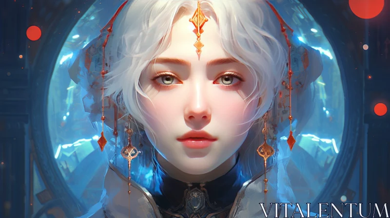 Serious Woman Portrait with Golden Eyes AI Image
