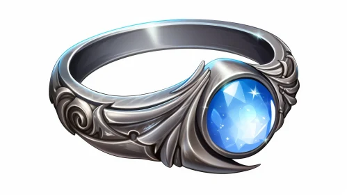 Silver Ring with Blue Gemstone - Unique Design Illustration