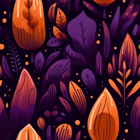 Stylized Leaves and Flowers Pattern in Orange and Purple Gradient