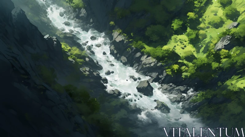 AI ART Tranquil River in Lush Valley - Digital Painting