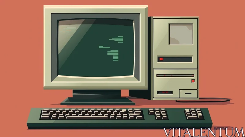 AI ART Vintage 1980s Personal Computer with Green CRT Monitor