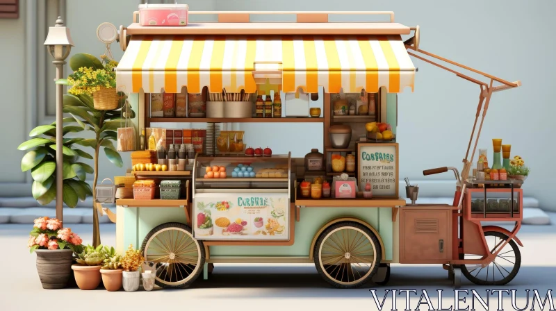 Vintage Food Cart on City Street AI Image