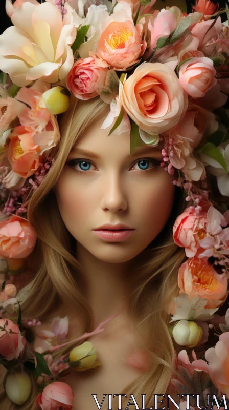 Beauty in Bloom: Photorealistic Portrait of a Girl Amidst Flowers AI Image