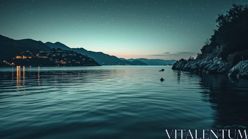 Calm Sea at Night - Serene Landscape Photo AI Image