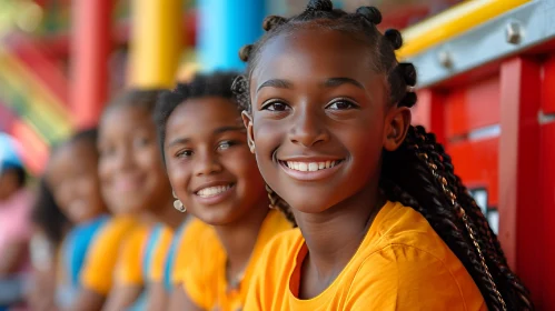 Cheerful African-American Girls in Yellow T-Shirts