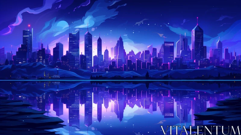 AI ART Cityscape Night Digital Painting with Glowing Moon