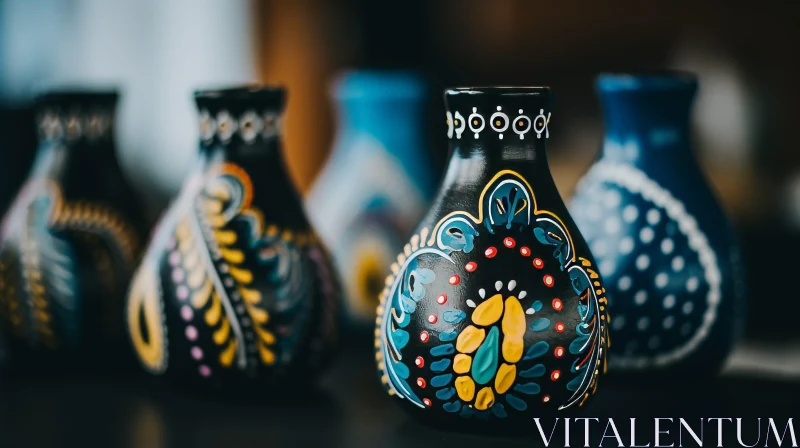 Colorful Floral Hand-Painted Vase on Black Background AI Image