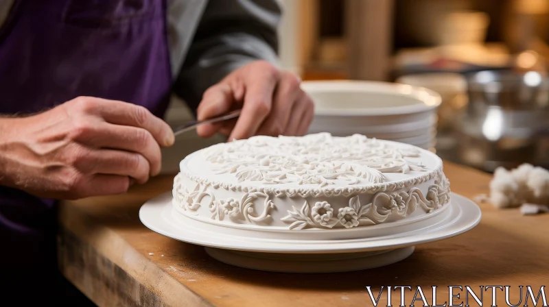Delicate Cake Design Process Unveiled by Skilled Confectioner AI Image