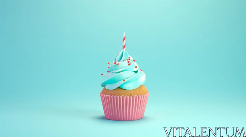 Delicious 3D Cupcake with Blue Frosting and Sprinkles AI Image