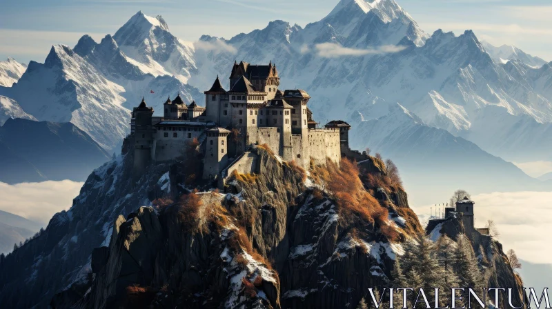 AI ART Enchanting Castle on Snowy Mountaintop - Digital Painting