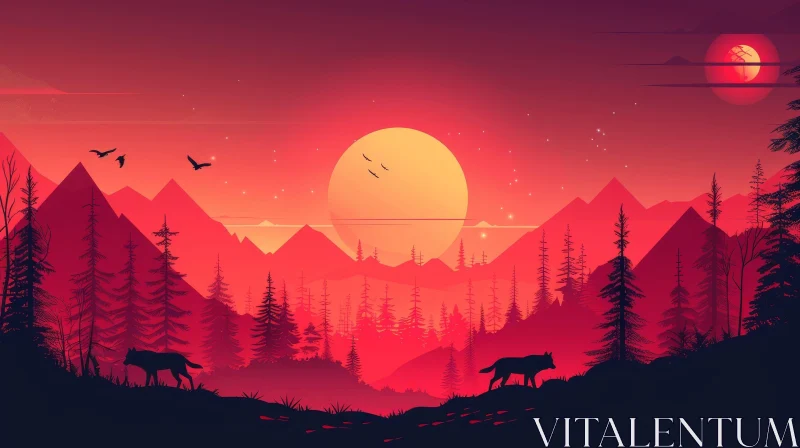 AI ART Enchanting Forest at Sunset Digital Painting