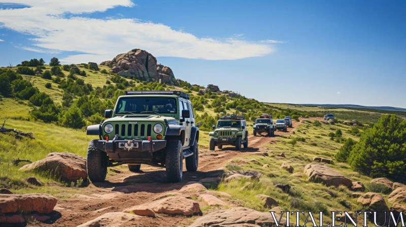 Green Jeeps Off-Road Adventure - Rocky Terrain Exploration AI Image