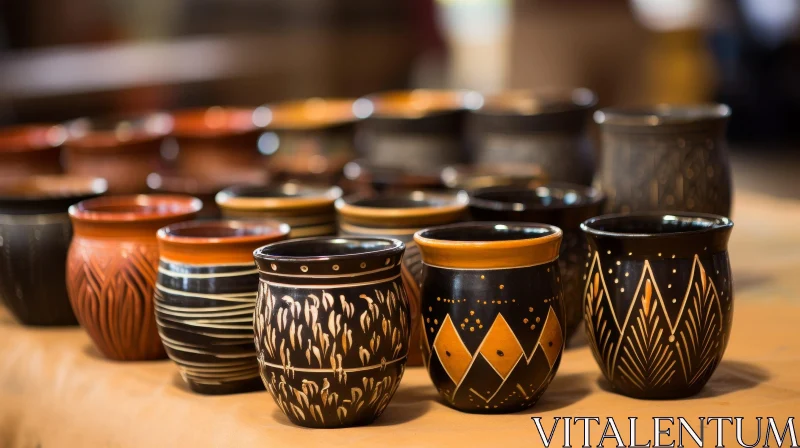 Intricate Handmade Ceramic Cups: Unique Geometric Patterns AI Image