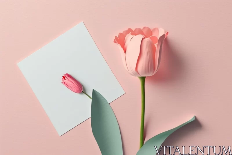 Intricate Minimalism: Pink Tulip and Folded Paper Handmade Flat Layout AI Image