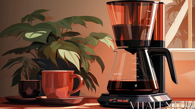 Modern Black Coffee Maker on Kitchen Counter AI Image