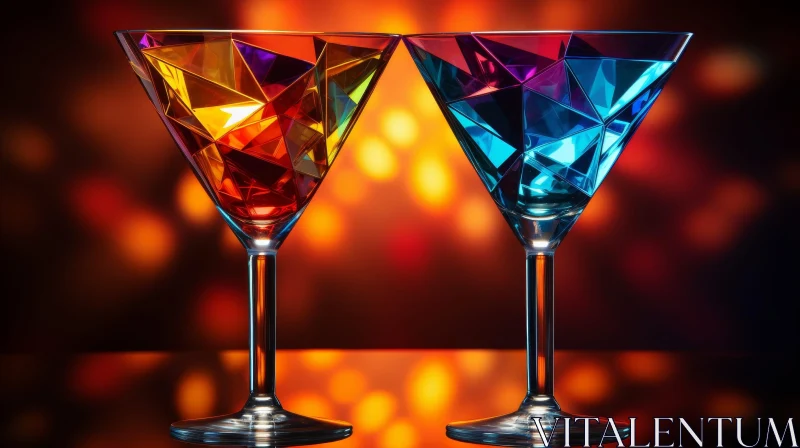Neon Lights Martini Glasses - Festive Atmosphere AI Image