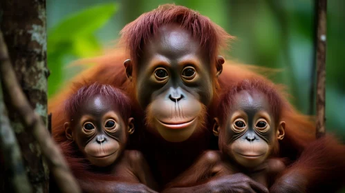 Orangutan Family Portrait in Natural Habitat