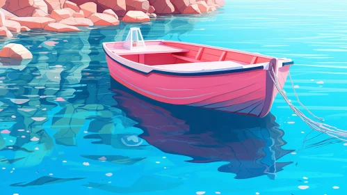 Pink Boat on Calm Sea Digital Painting