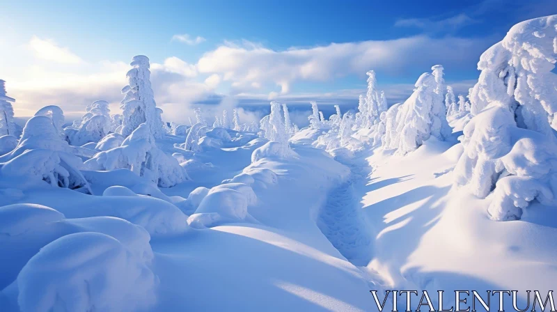 Tranquil Winter Landscape with Snow-Covered Trees AI Image