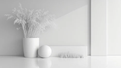 Abstract 3D Rendering: White Interior Scene with Podium and Pampas Grass