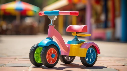 Colorful Child Tricycle Parked on Sidewalk
